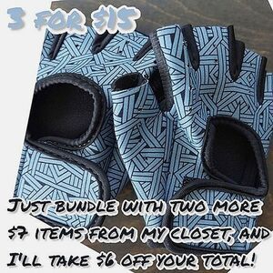 Sky blue abstract neoprene velcro strap half finger cycling gloves